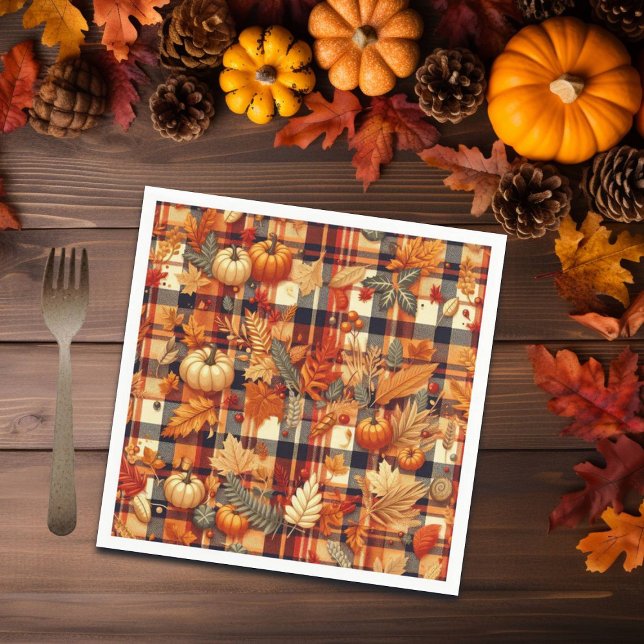 Pumpkins Maple Leaves Autumn Plaids  Napkin (Creator Uploaded)