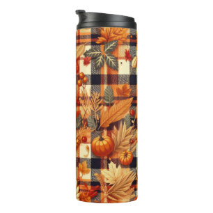 Pumpkins Maple Leaves Autumn Plaids  Thermal Tumbler