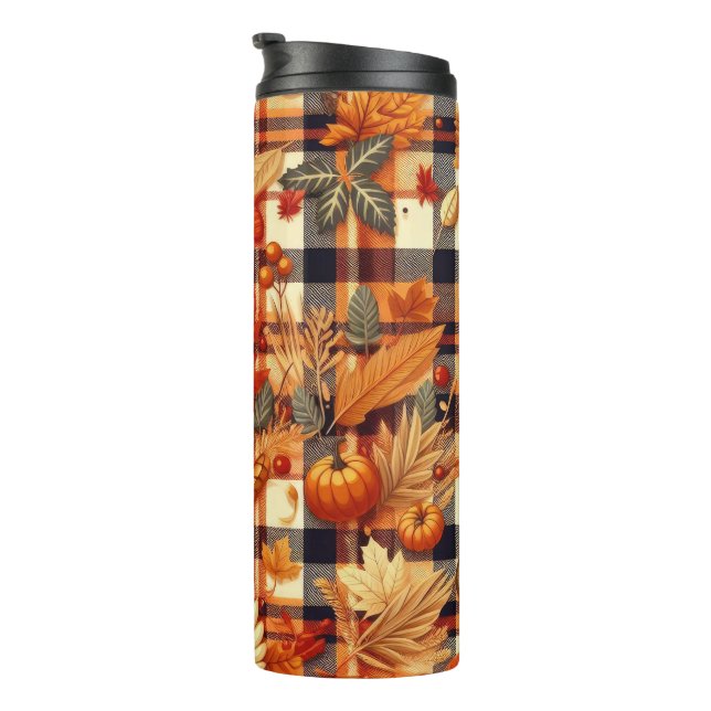 Pumpkins Maple Leaves Autumn Plaids  Thermal Tumbler (Rotated Right)