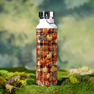 Pumpkins Maple Leaves Autumn Plaids Water Bottle