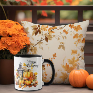 Pumpkins Maple Tree Leaves Lamp Thanksgiving Mug