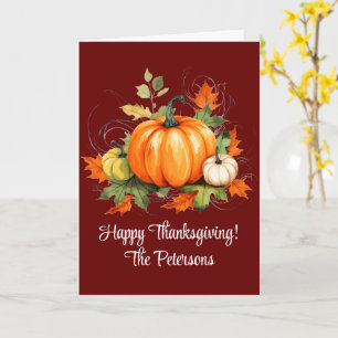 Pumpkins Maple Trees Leaves Happy Thanksgiving Card