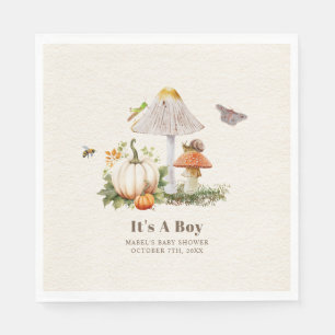 Pumpkins Mushroom Woodland Insects Boy Baby Shower Napkin