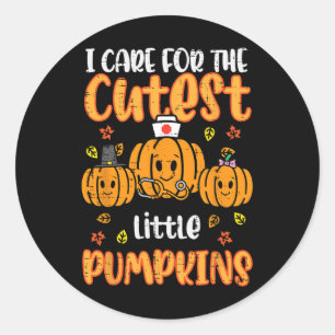 Pumpkins Nurse Halloween Scrub Top Fall Thanksgivi Classic Round Sticker