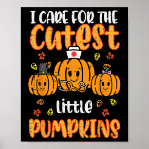 Pumpkins Nurse Halloween Scrub Top Fall Thanksgivi Poster