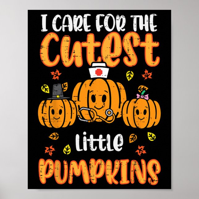 Pumpkins Nurse Halloween Scrub Top Fall Thanksgivi Poster (Front)