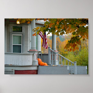 Pumpkins on a Vermont Porch in Autumn. Poster