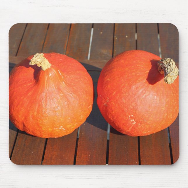 Pumpkins on a wooden table mouse mat (Front)