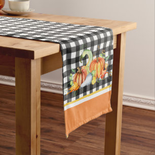 Pumpkins On Black Gingham Long Table Runner