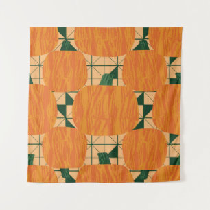 Pumpkins on geometric triangle background seamless tapestry