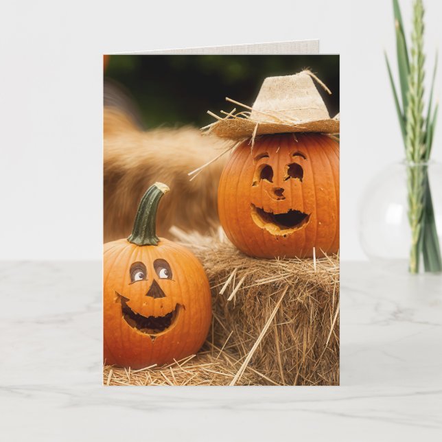 Pumpkins On Hay Bale For Anniversary Card (Front)