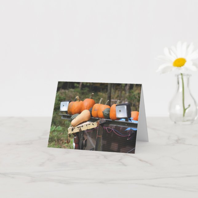 Pumpkins On Truck Autumn Blank Note  Card (Small Plant)