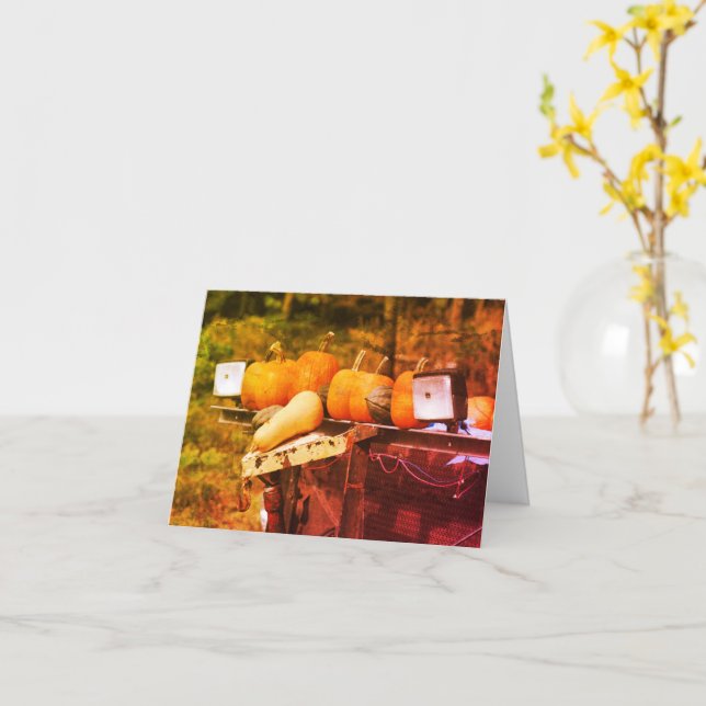 Pumpkins On Truck Fall Blank Note  Card (Yellow Flower)