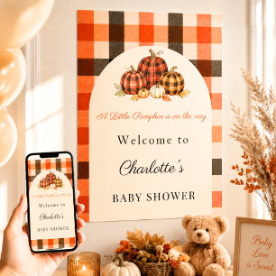 Pumpkins orange plaid welcome Baby Shower Poster