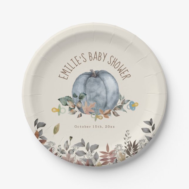 Pumpkins Pacifiers Fall Boy Baby Shower  Paper Plate (Front)