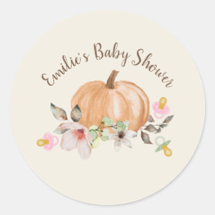 Pumpkins Pacifiers Floral Fall Baby Shower  Classic Round Sticker