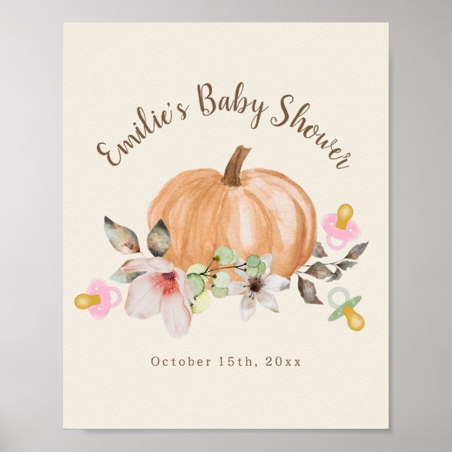 Pumpkins & Pacifiers Girl Baby Shower Welcome Poster (Front)