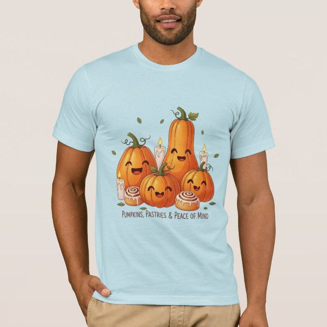 Pumpkins, Pastries & Peace of Mind Kawaii Fall T-Shirt (Front)