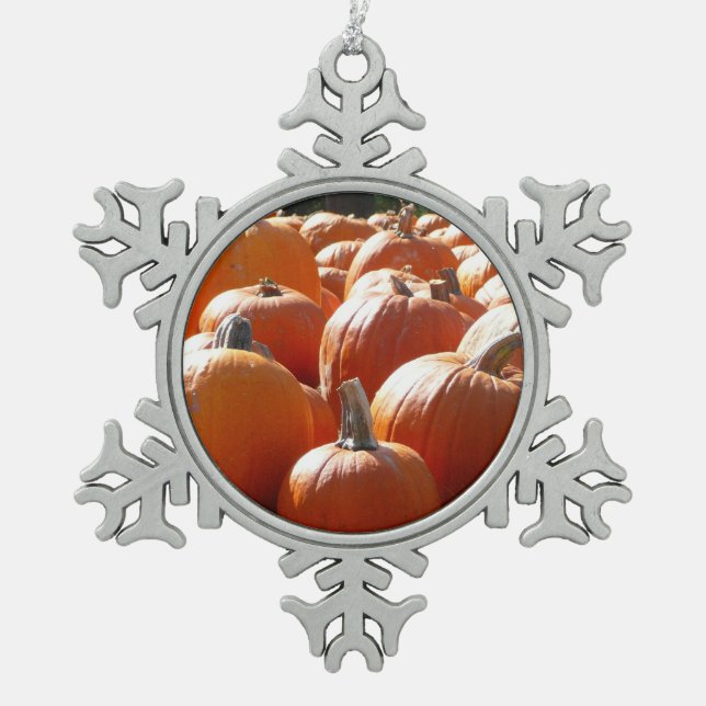 Pumpkins Photo for Fall, Halloween or Thanksgiving Snowflake Pewter Christmas Ornament (Front)