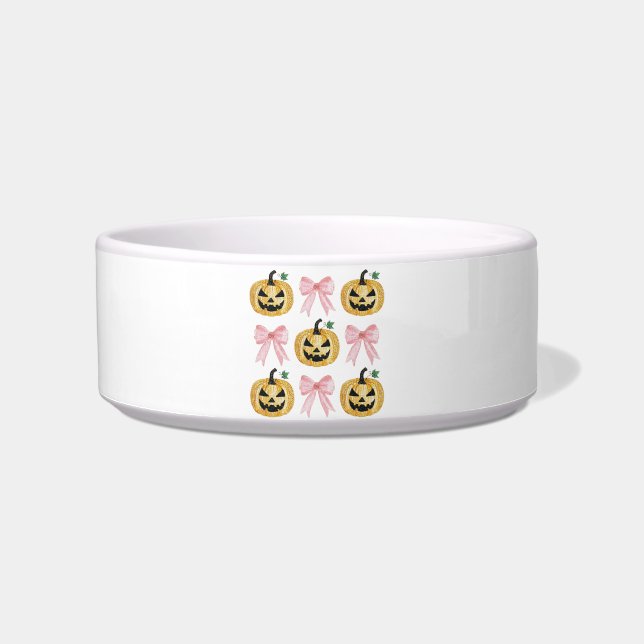 Pumpkins & Pink Bows Bowl (Front)