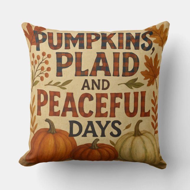 Pumpkins, Plaid & Peaceful Days Cushion (Front)