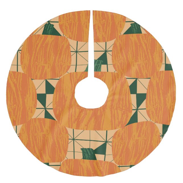 Pumpkins: Retro Geometric Triangle. Brushed Polyester Tree Skirt (Front)
