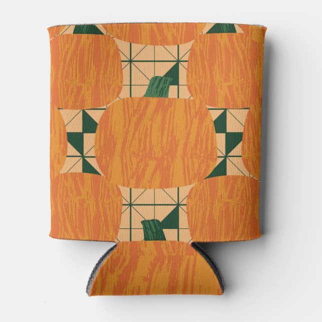 Pumpkins: Retro Geometric Triangle. Can Cooler (Front)