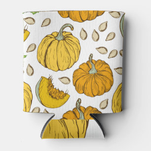 Pumpkins Retro Sketch: Thanksgiving Pattern. Can Cooler