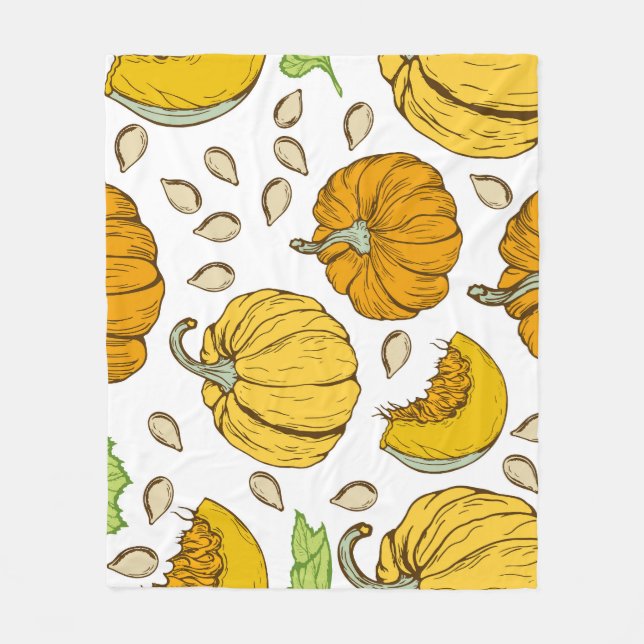 Pumpkins Retro Sketch: Thanksgiving Pattern. Fleece Blanket (Front)