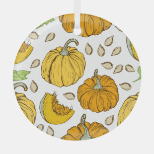 Pumpkins Retro Sketch: Thanksgiving Pattern. Glass Tree Decoration