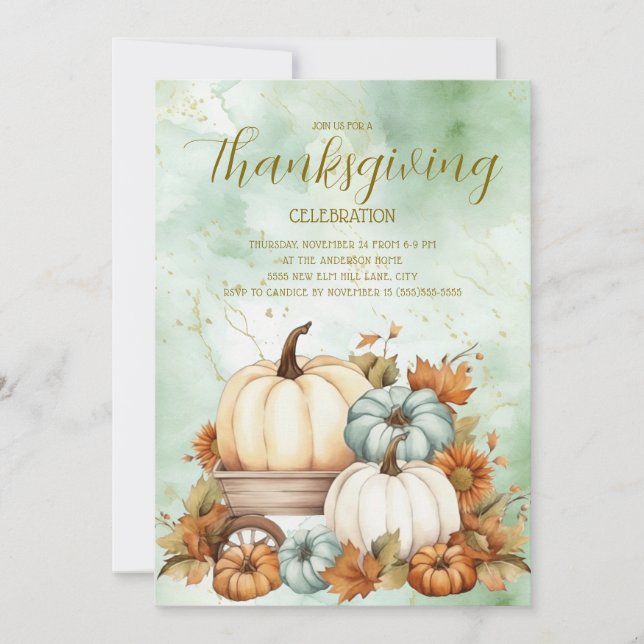 Pumpkins Rustic Sage Green White Thanksgiving  (Front)