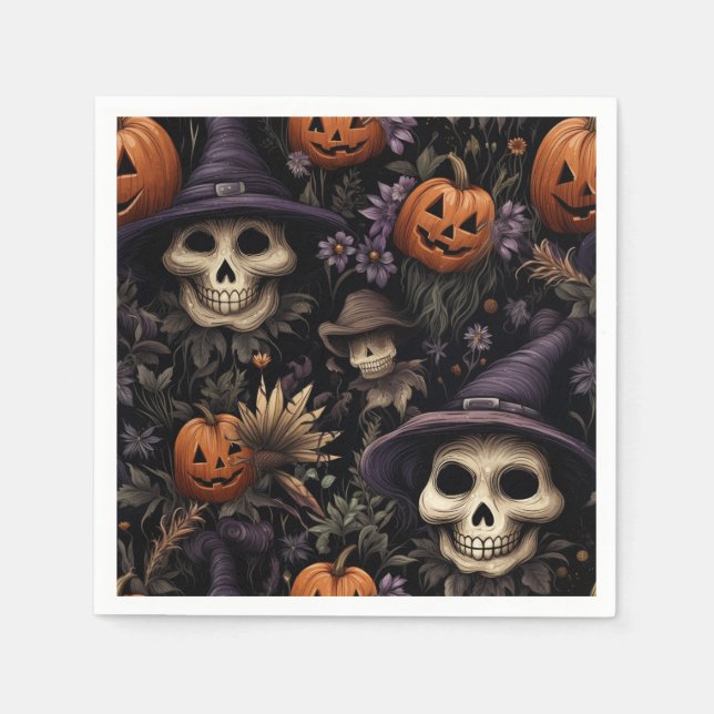 Pumpkins Skulls Flowers Halloween  Napkin (Front)