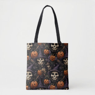 Pumpkins Skulls Flowers Halloween Tote Bag