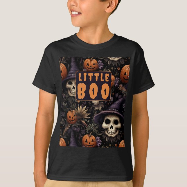Pumpkins Skulls Flowers Little Boo Family Matching T-Shirt (Front)