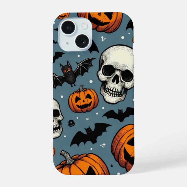 Pumpkins & Skulls iPhone 15 Case (Back)