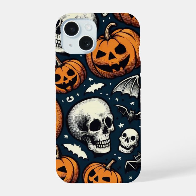 Pumpkins & Skulls iPhone 15 Case (Back)