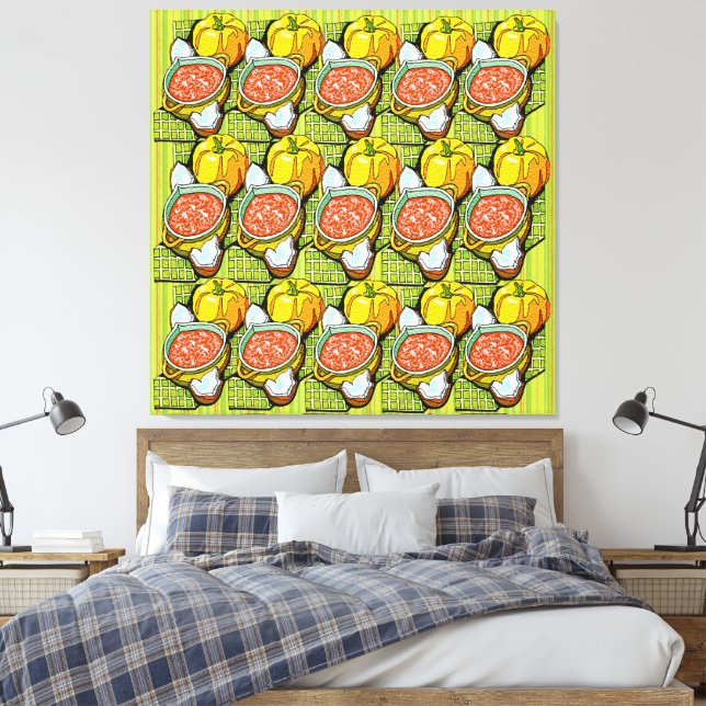 Pumpkins, Soup and Striped Background Canvas Print (Insitu(Bedroom))