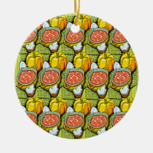 Pumpkins, Soup and Striped Background Ceramic Tree Decoration
