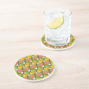 Pumpkins, Soup and Striped Background Coaster