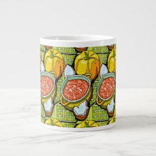 Pumpkins, Soup and Striped Background Large Coffee Mug