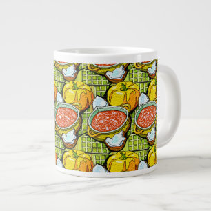 Pumpkins, Soup and Striped Background Large Coffee Mug