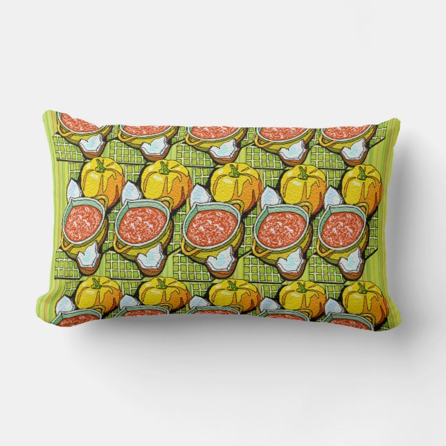 Pumpkins, Soup and Striped Background Lumbar Cushion (Front)