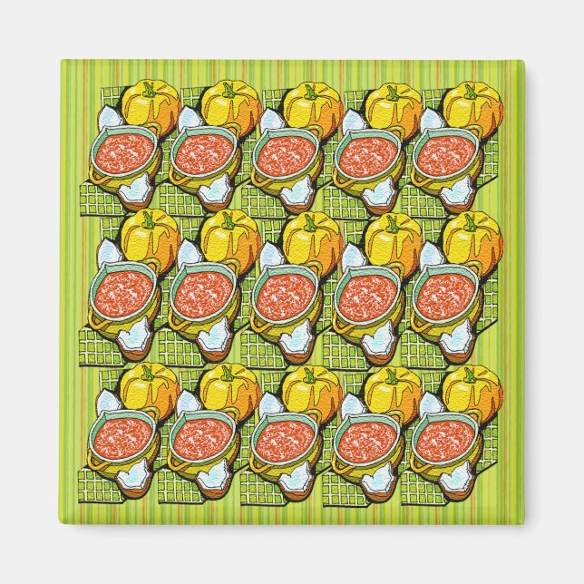 Pumpkins, Soup and Striped Background Magnet (Front)