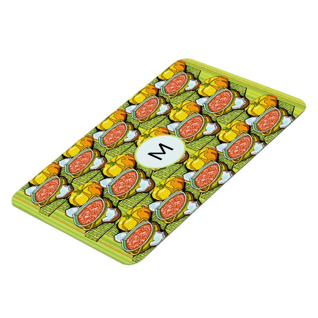 Pumpkins, Soup, and Striped Background Monogram Magnet (Left Side)