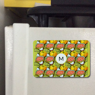Pumpkins, Soup, and Striped Background Monogram Magnet