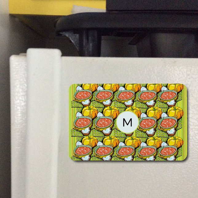 Pumpkins, Soup, and Striped Background Monogram Magnet (Pumpkins Soup & Striped Pattern Monogram Flexible Magnet)