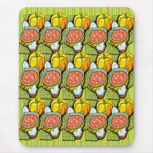 Pumpkins, Soup and Striped Background Mouse Mat (Front)