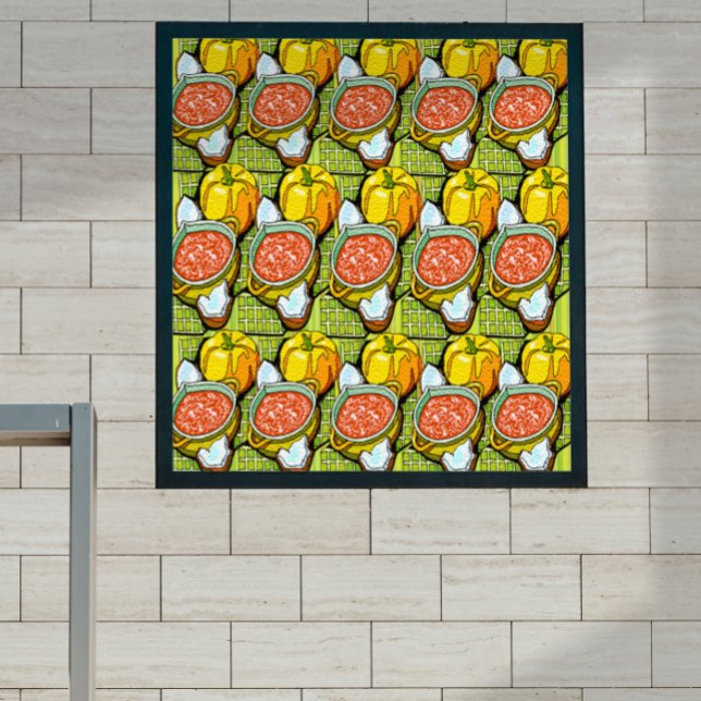 Pumpkins, Soup and Striped Background Small Poster (Creator Uploaded)