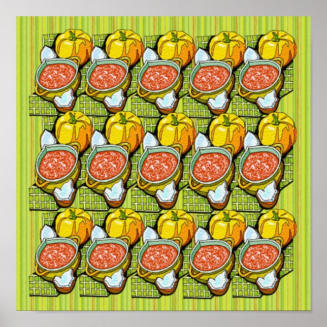 Pumpkins, Soup and Striped Background Small Poster (Front)