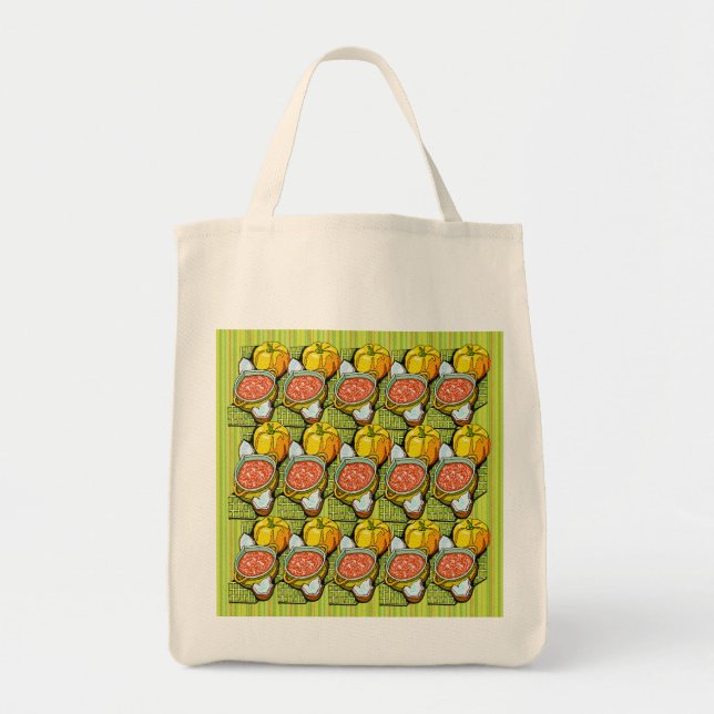 Pumpkins, Soup and Striped Background Tote Bag (Front)